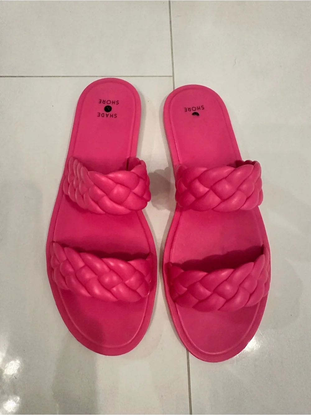Shade & Shore Women's Braided Double-Strap Slide Sandals - Hot Pink